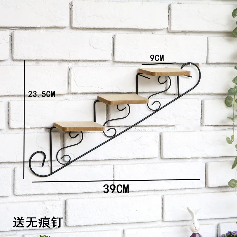 Picture of American style retro rural creative stair shape coffee shop clothing shop wall decoration wall hanging flower rack shelf wall hanging